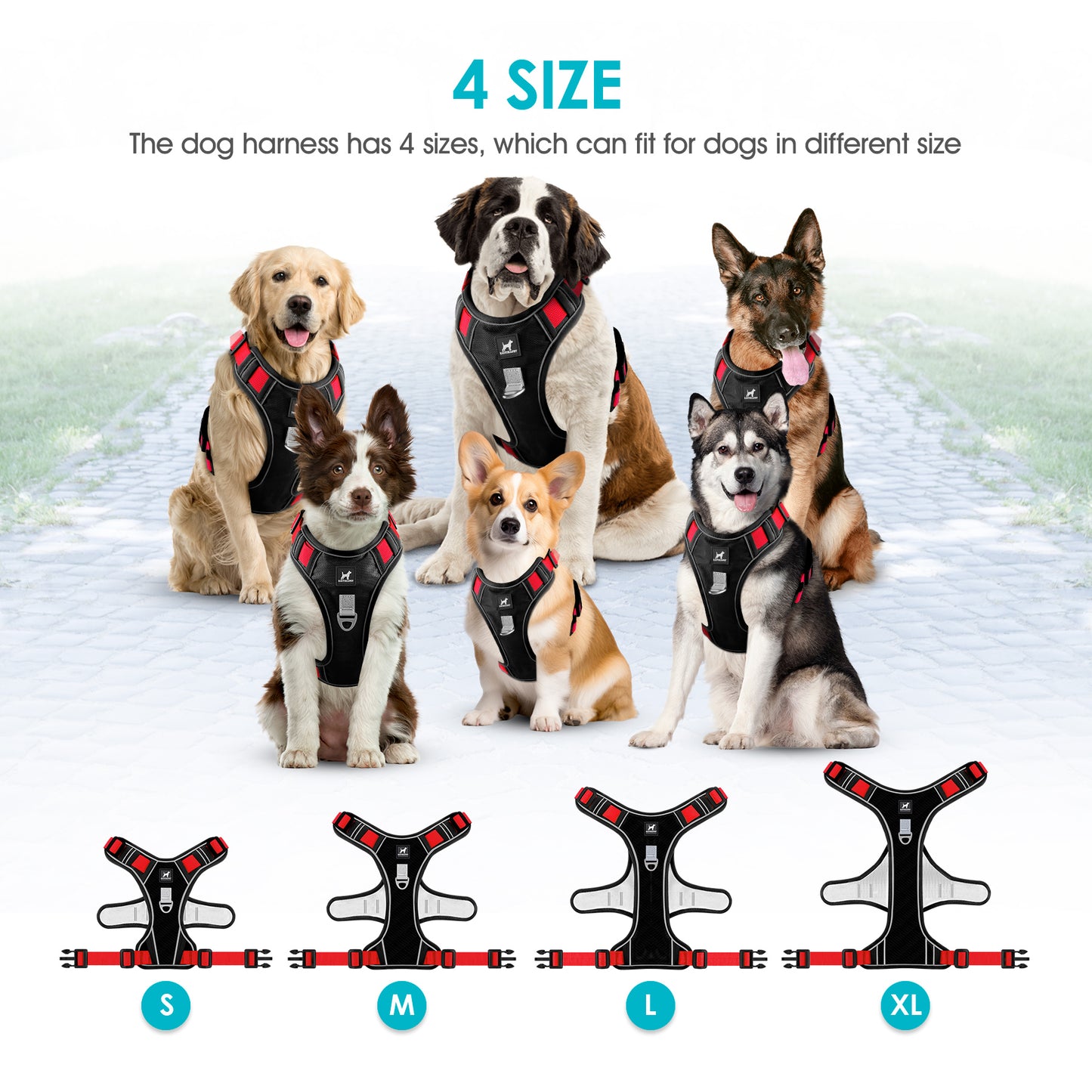 KAIYIKAPET Dog Harness with A Free Heavy Duty 5ft Leash, No Pull Dog Harness for Medium Small Large Sized Dog, Reflective No-Choke Pet Oxford Vest with Easy Control Handle for Training or Walking