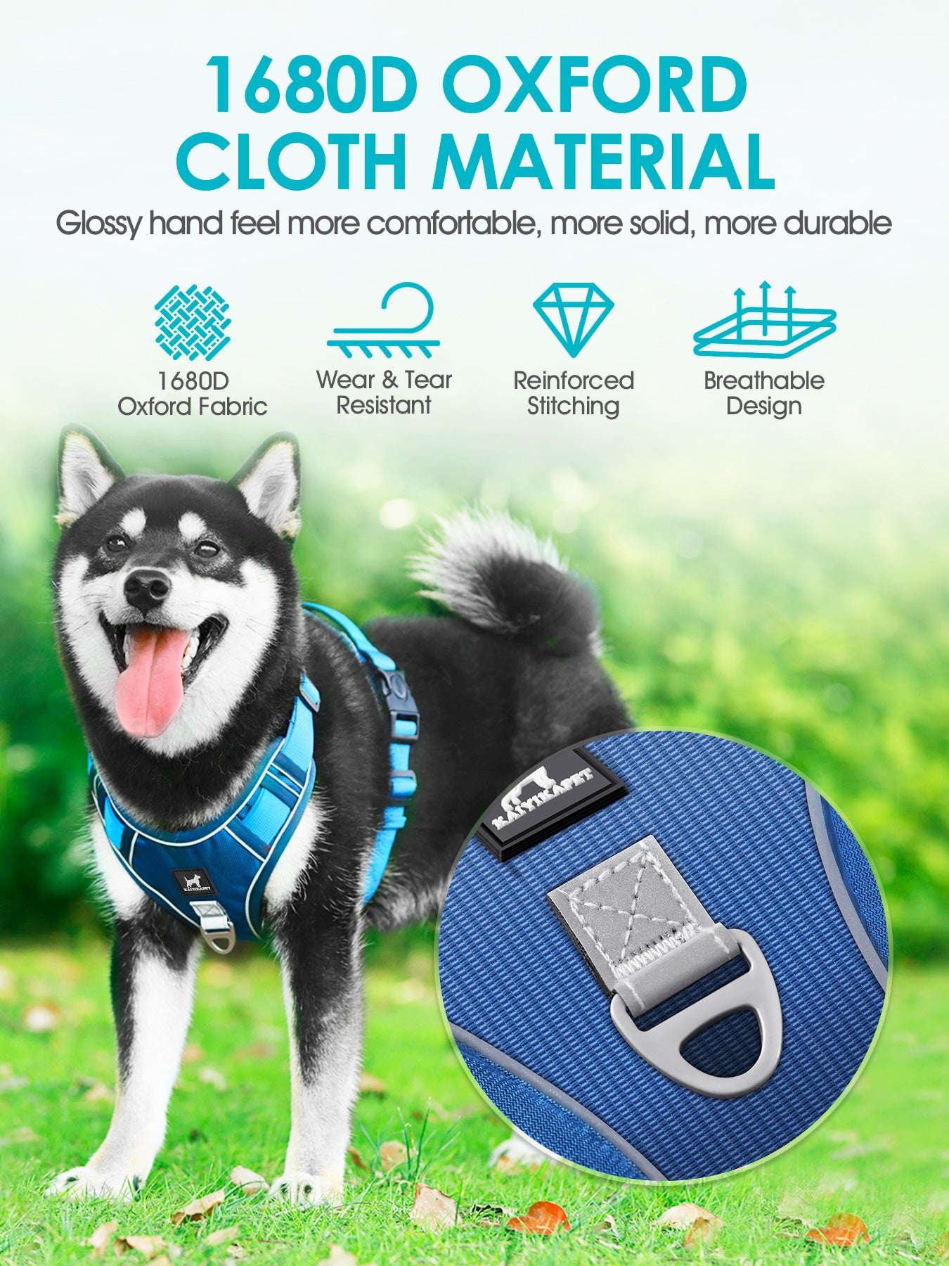 KAIYIKAPET Dog Harness and 5FT Leash Set L Size, No Pull Soft Pet Harness, Reflective No-Choke Pet Oxford Vest with Easy Control Handle for Small Medium Large Dogs