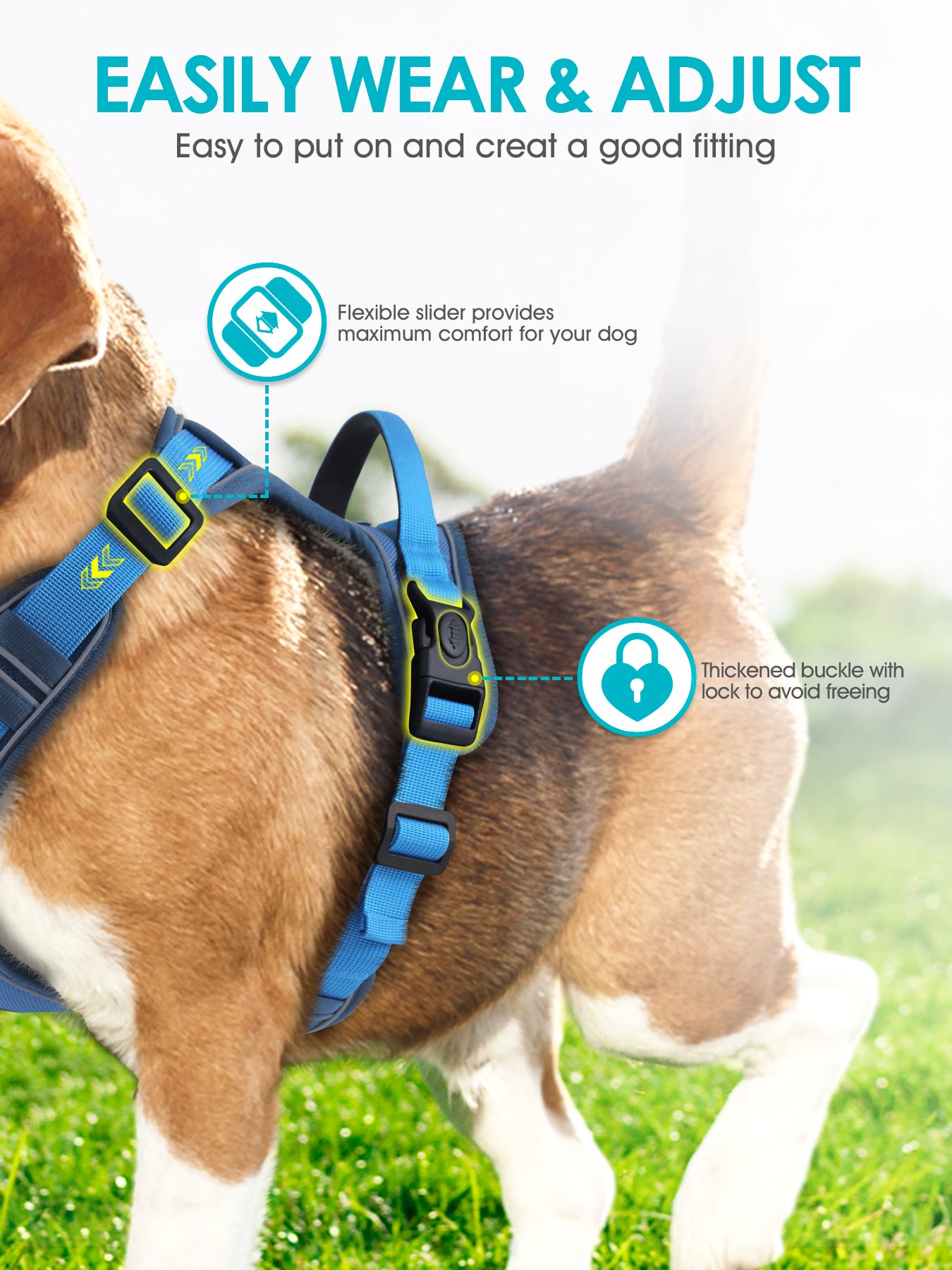 KAIYIKAPET Dog Harness and 5FT Leash Set L Size, No Pull Soft Pet Harn