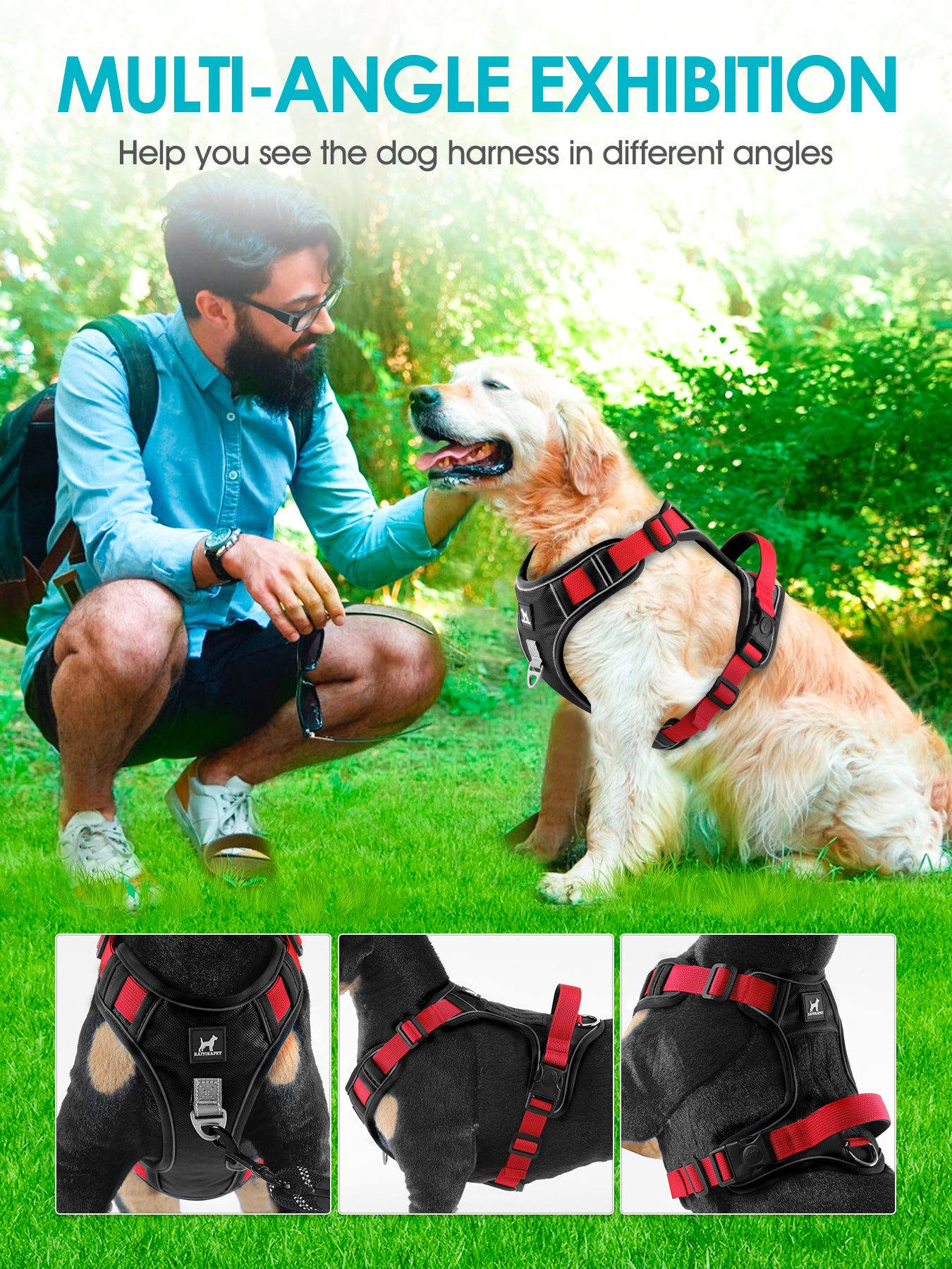 KAIYIKAPET Dog Harness with A Free Heavy Duty 5ft Leash, No Pull Dog Harness for Medium Small Large Sized Dog, Reflective No-Choke Pet Oxford Vest with Easy Control Handle for Training or Walking