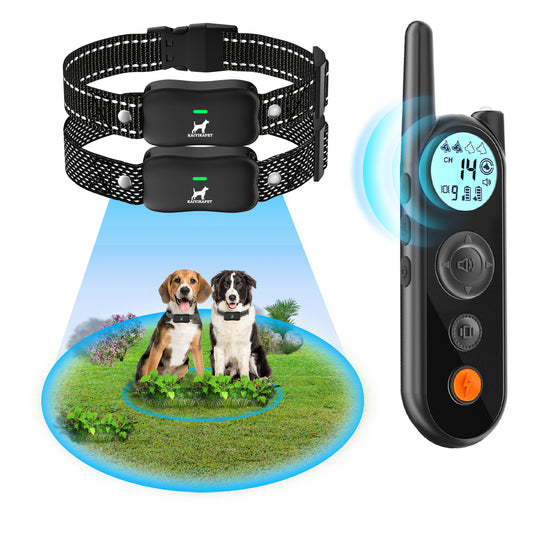 KAIYIKAPET Wireless Dog Fence for 2 Dogs with 14 Levels Distance(25-3500FT), Dog Training Collar with 3 Safe Training Modes for All Breeds, Sizes