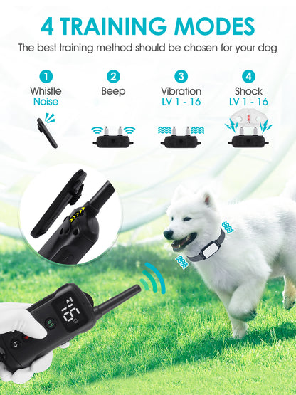 Dog Shock Collar with Back-Clip Whistle (5-130Lbs) - 500 FT Waterproof Training Collar for Dogs Large Medium Small with Rechargeable Remote, Beep, Vibration (1-16) and Humane Shock (1-16) Modes